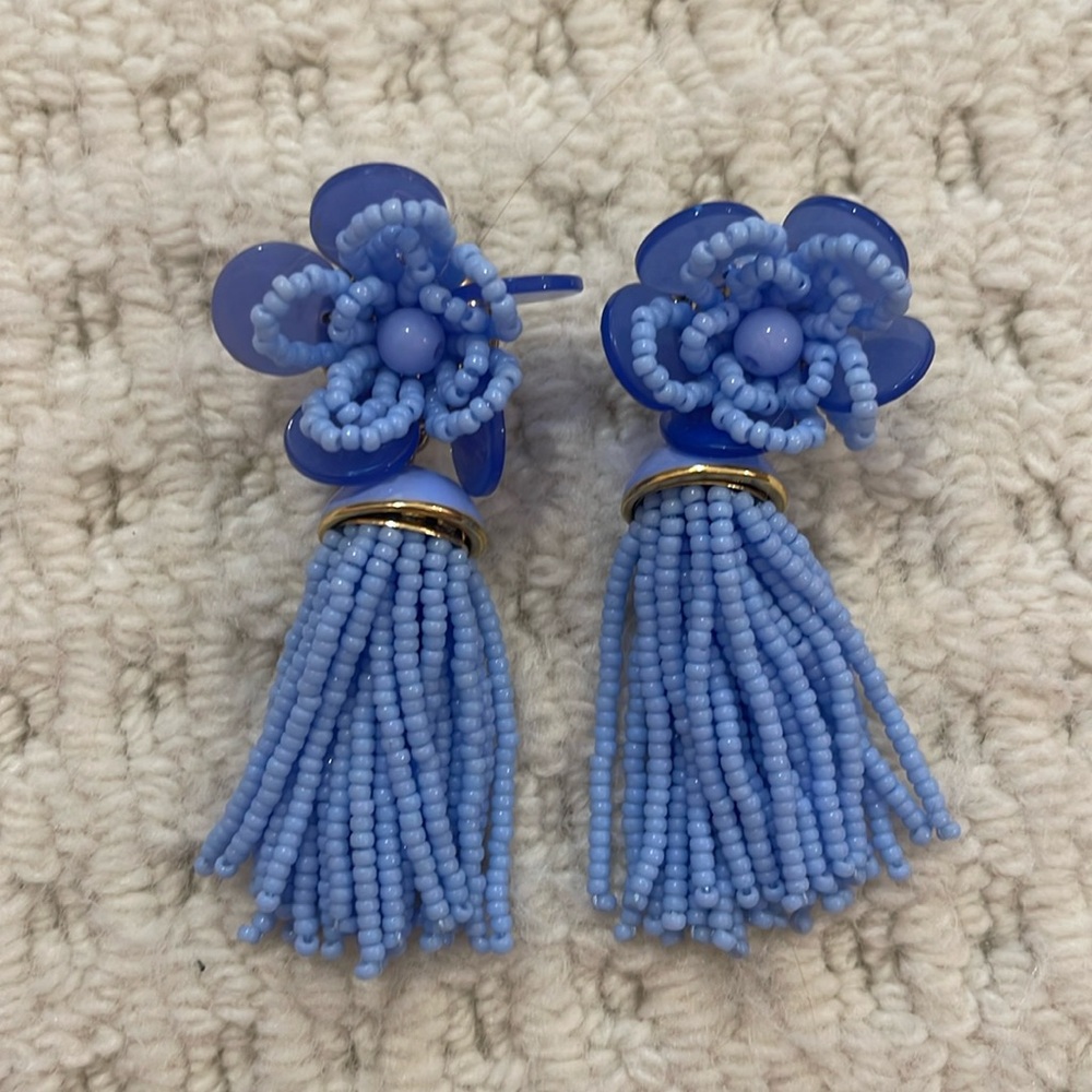 J. Crew Beaded Tassel Earrings Blue Flowers